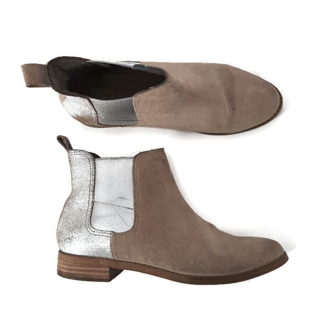 Toms tan silver ankle boots booties 7.5